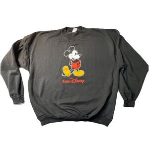 Vintage 90s Euro Disney Adult UNISEX BLACK Mickey Mouse Crewneck Sweatshirt XXL